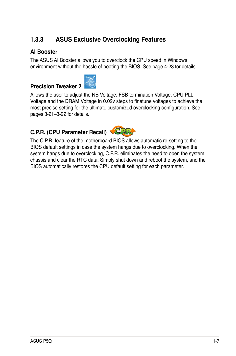 3 asus exclusive overclocking features, Asus exclusive overclocking features -7 | Asus P5Q User Manual | Page 23 / 184