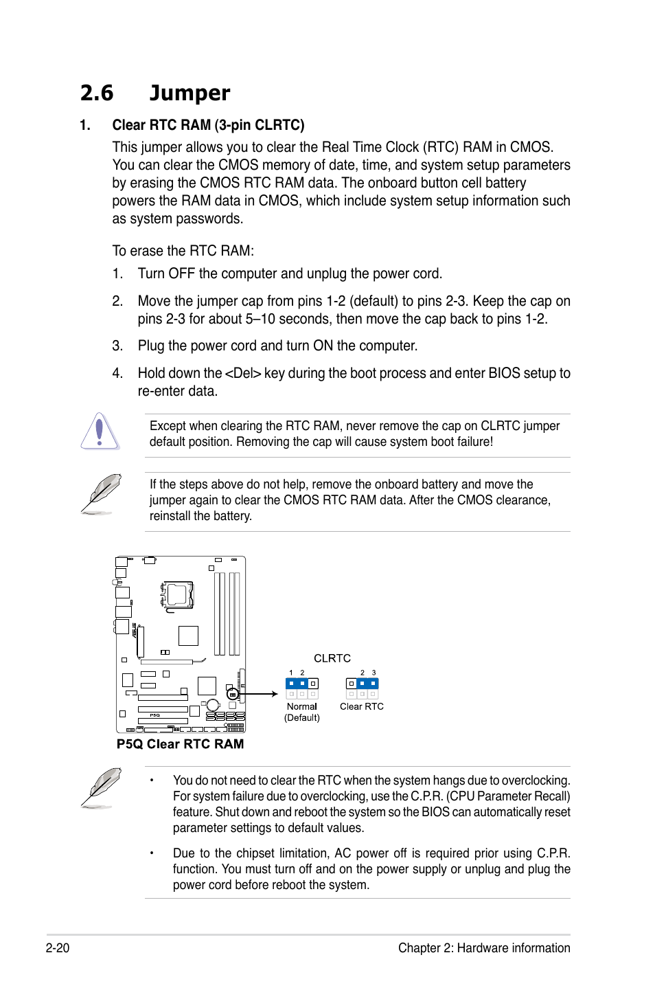 6 jumper, Jumper -20 | Asus P5Q User Manual | Page 46 / 184