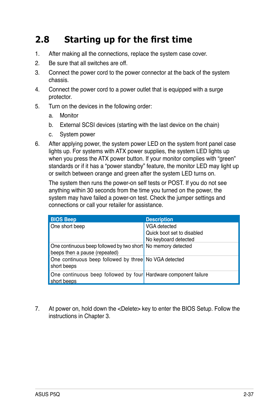 8 starting up for the first time, Starting up for the first time -37 | Asus P5Q User Manual | Page 63 / 184