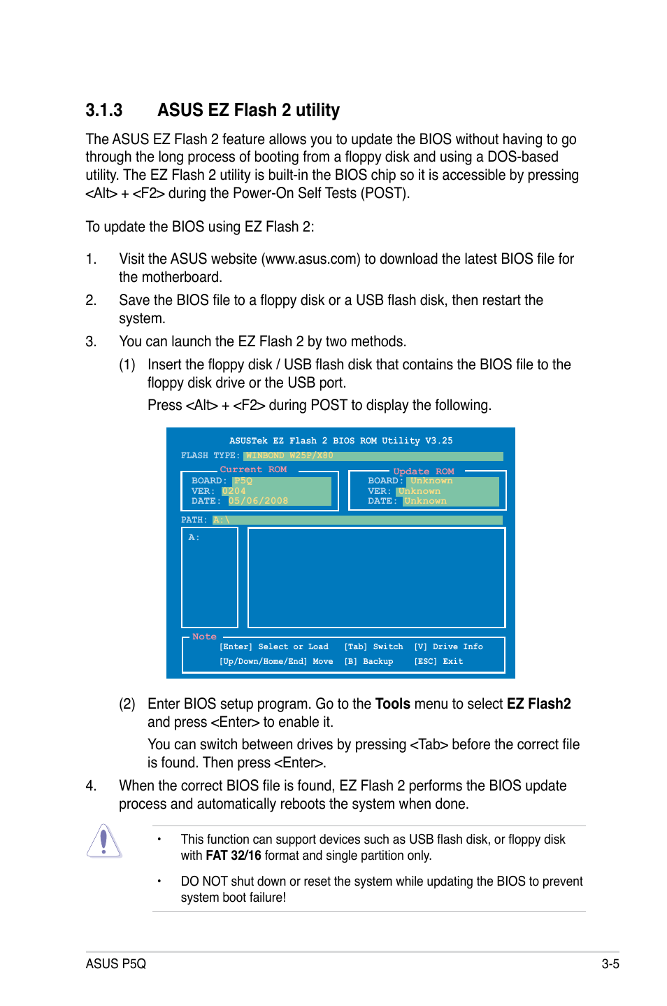 3 asus ez flash 2 utility, Asus ez flash 2 utility -5 | Asus P5Q User Manual | Page 71 / 184