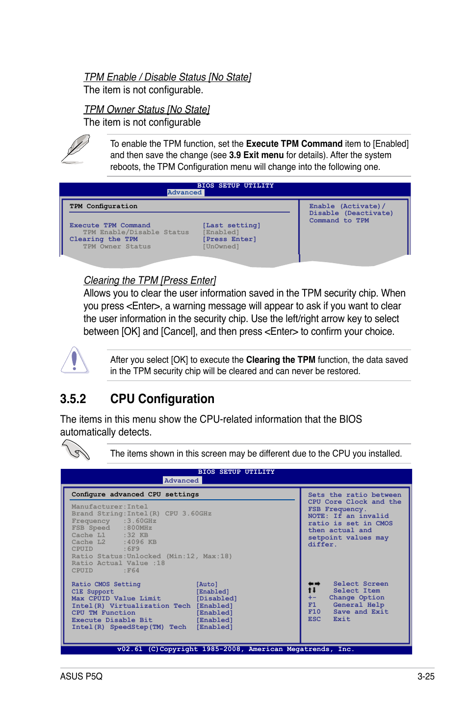 2 cpu configuration, Cpu configuration -25 | Asus P5Q User Manual | Page 91 / 184