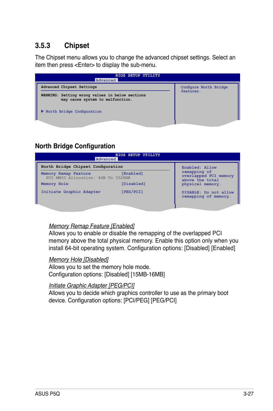 3 chipset, Chipset -27, North bridge configuration | Asus P5Q User Manual | Page 93 / 184