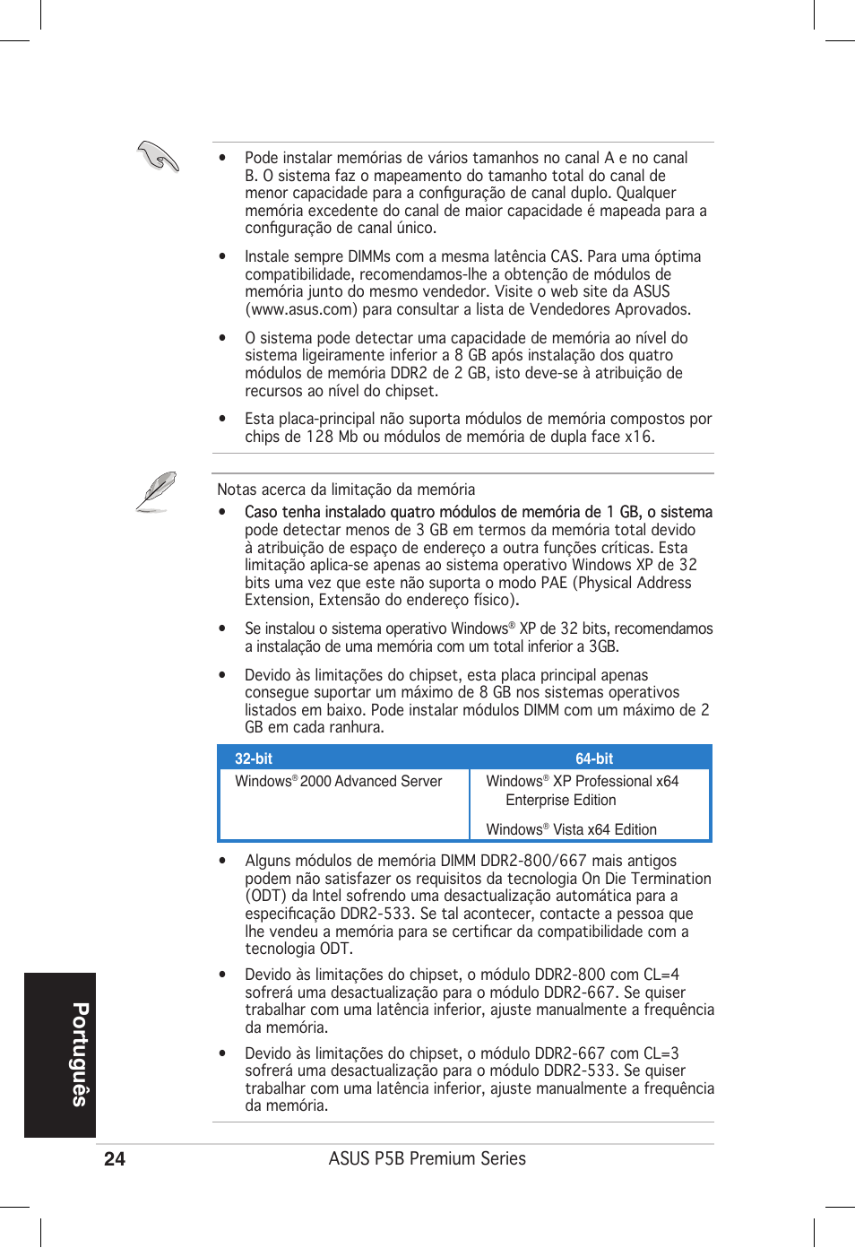 Português | Asus P5B Premium Vista Edition User Manual | Page 24 / 50