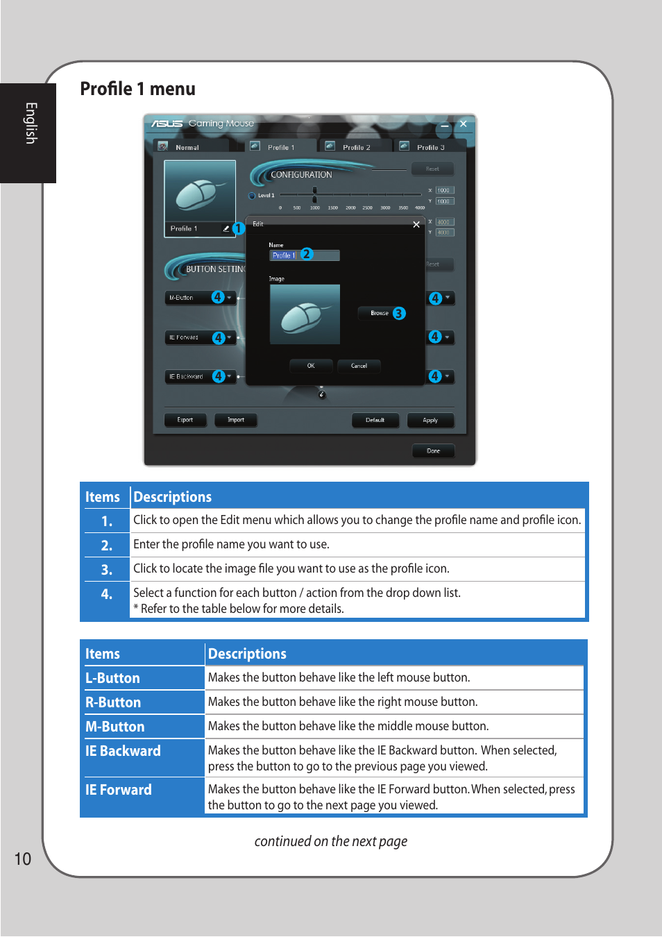 Profile 1 menu | Asus GX900 User Manual | Page 10 / 13