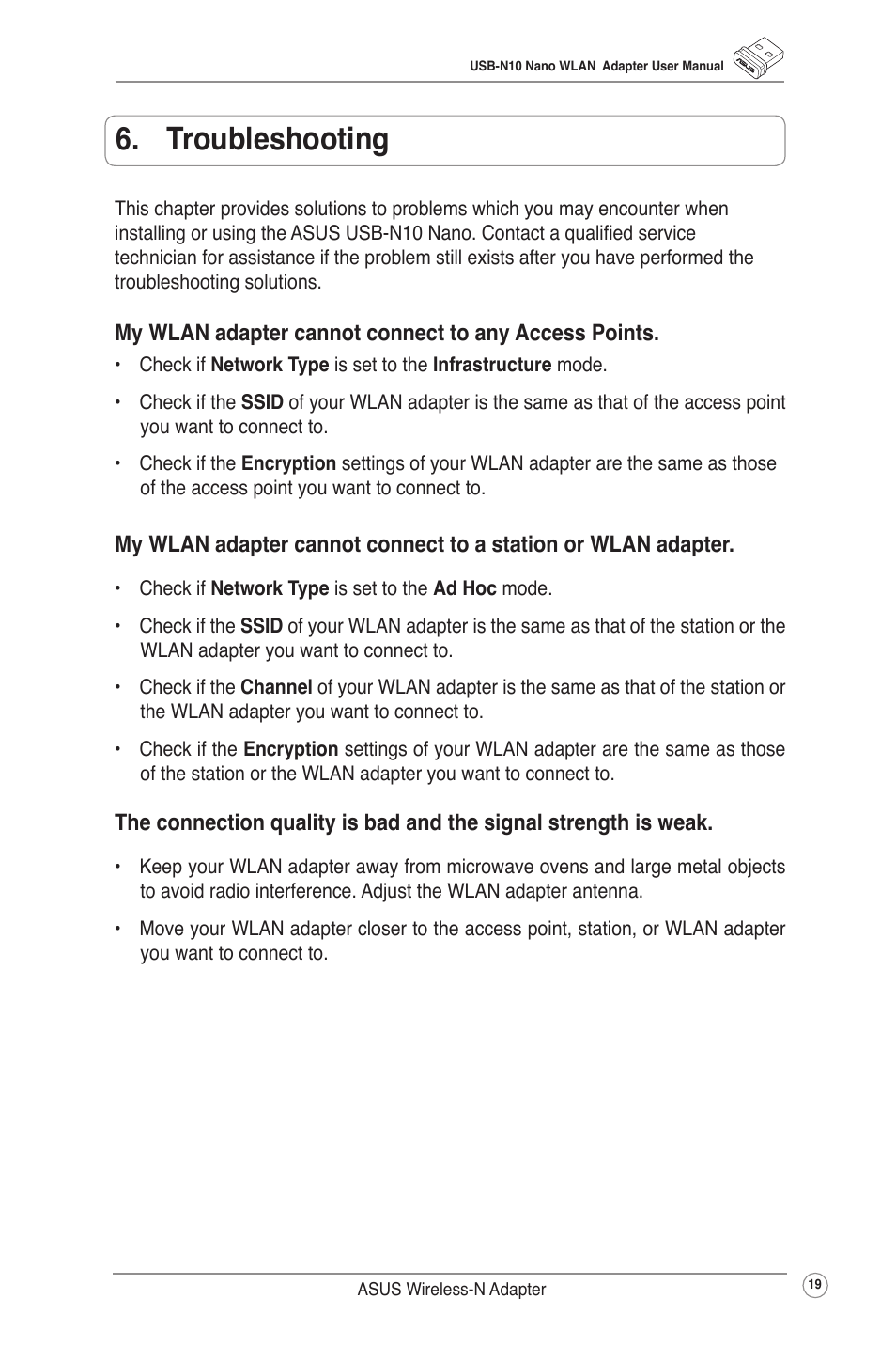 Troubleshooting | Asus USB-N10 NANO User Manual | Page 22 / 32