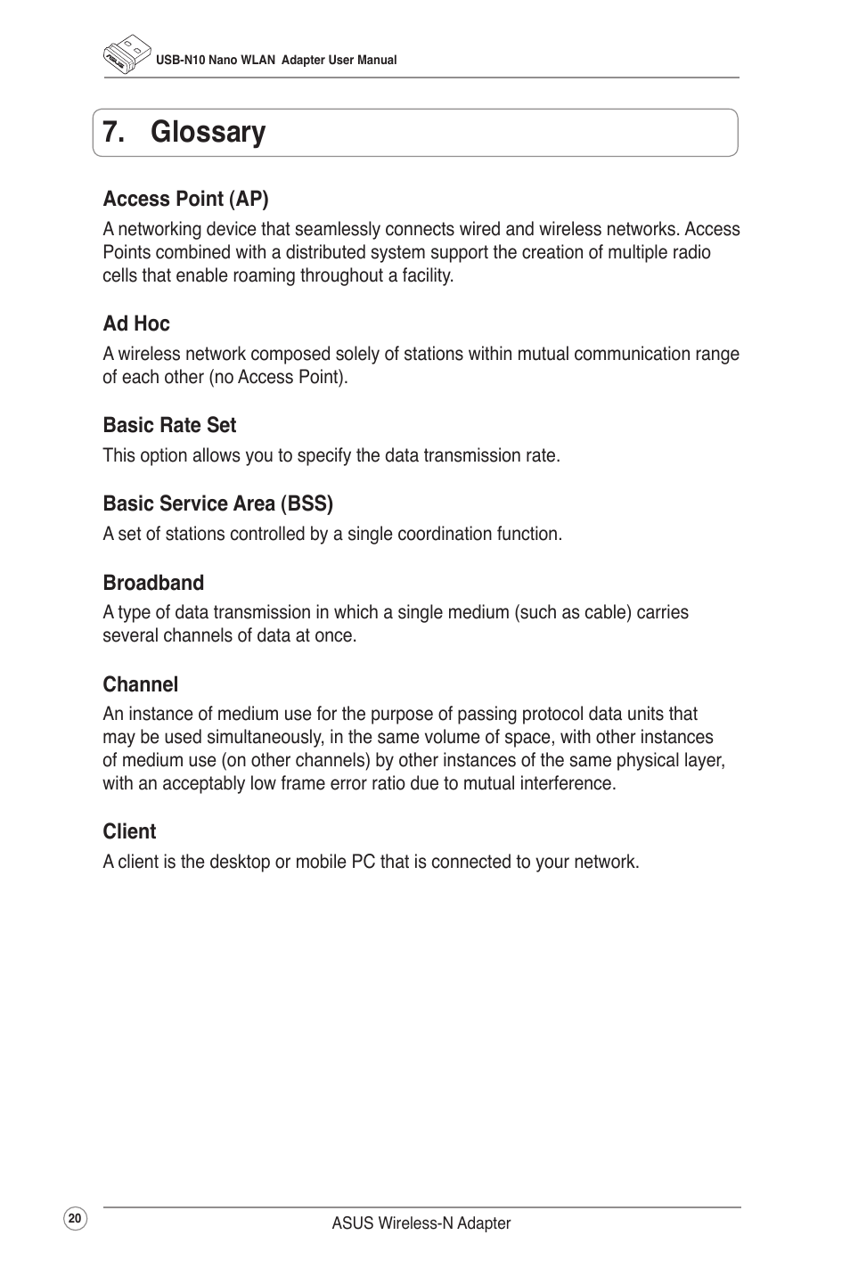 Glossary | Asus USB-N10 NANO User Manual | Page 23 / 32