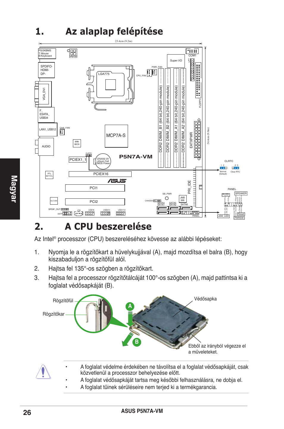 Az alaplap felépítése 2. a cpu beszerelése, Magyar, Az intel | Ba b, P5n7a-vm, Mcp7a-s | Asus P5N7A-VM User Manual | Page 26 / 38