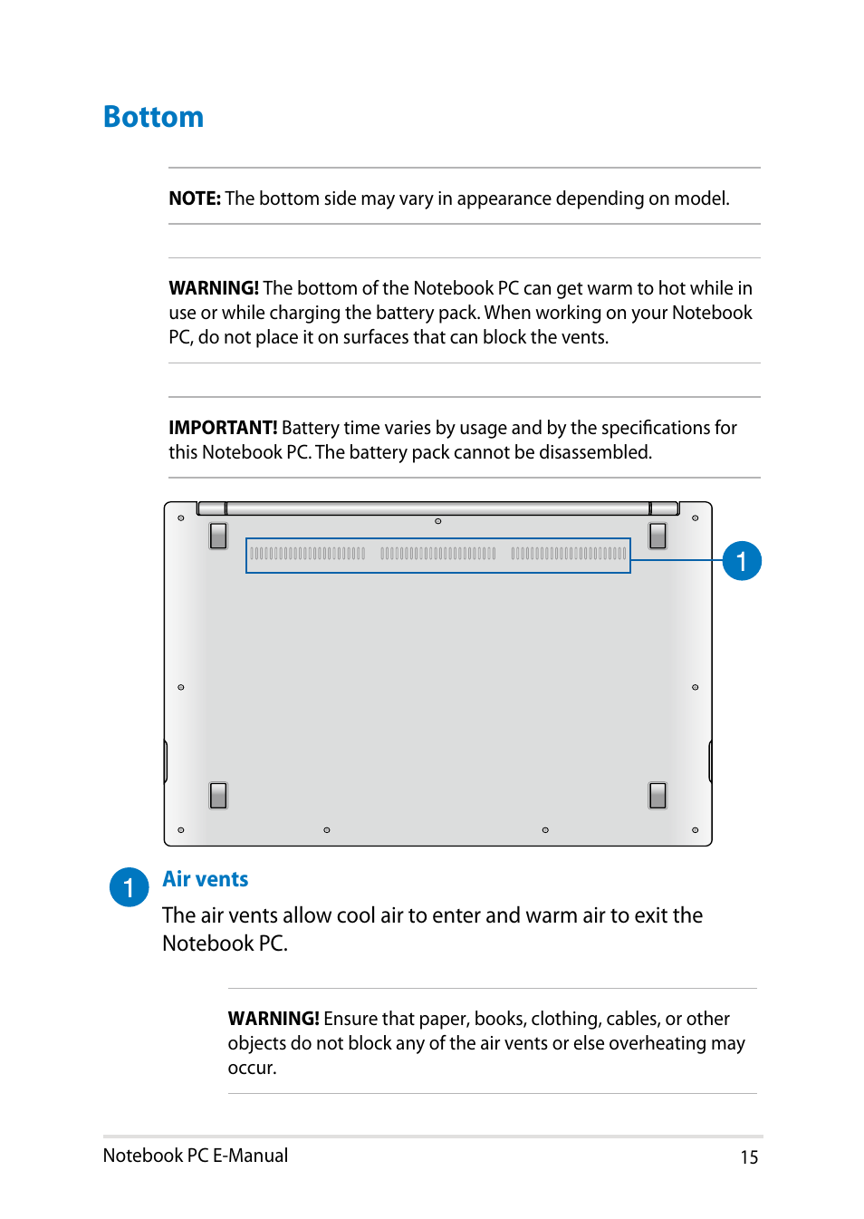 Bottom | Asus UX302LG User Manual | Page 15 / 114