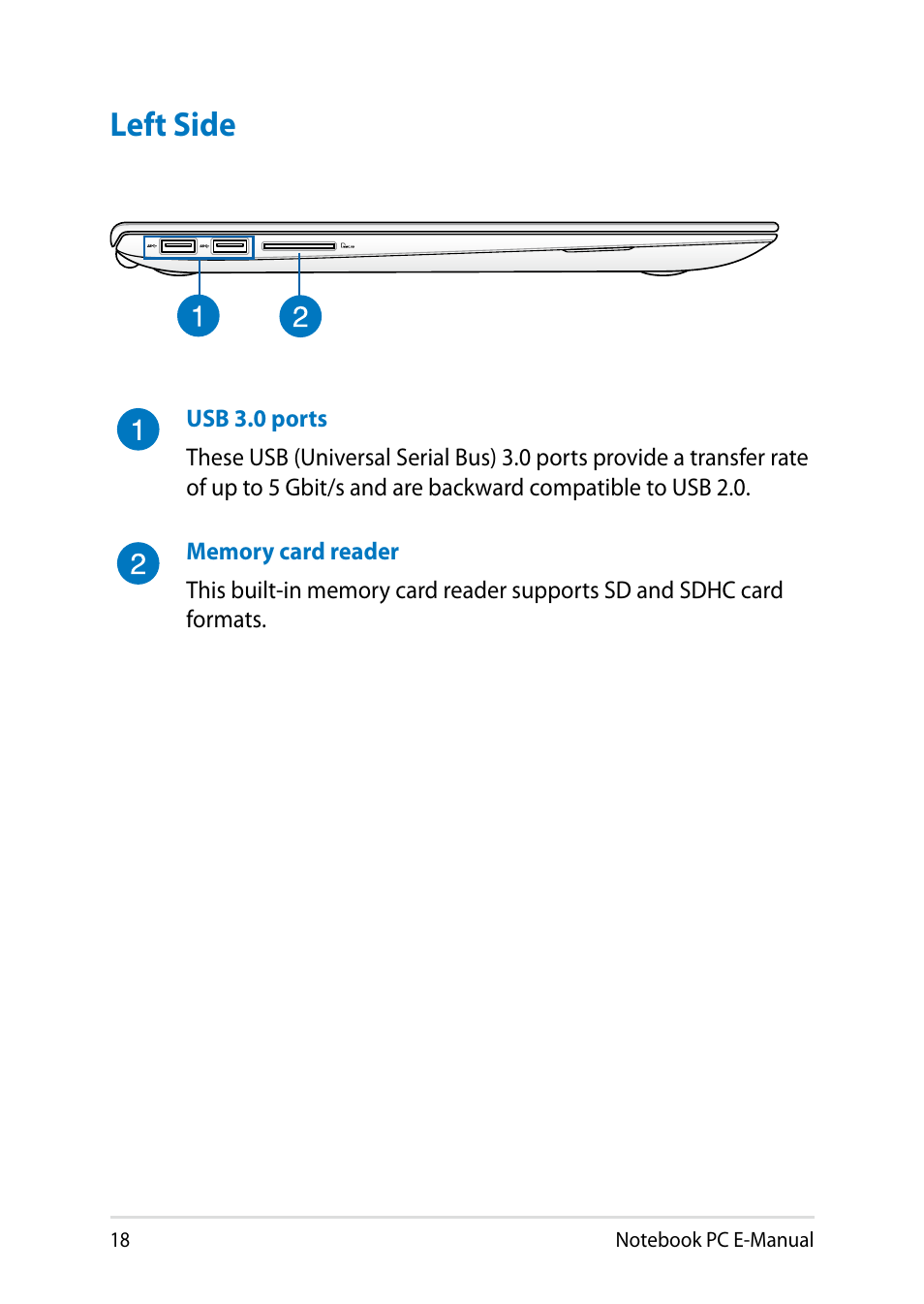 Left side | Asus UX302LG User Manual | Page 18 / 114