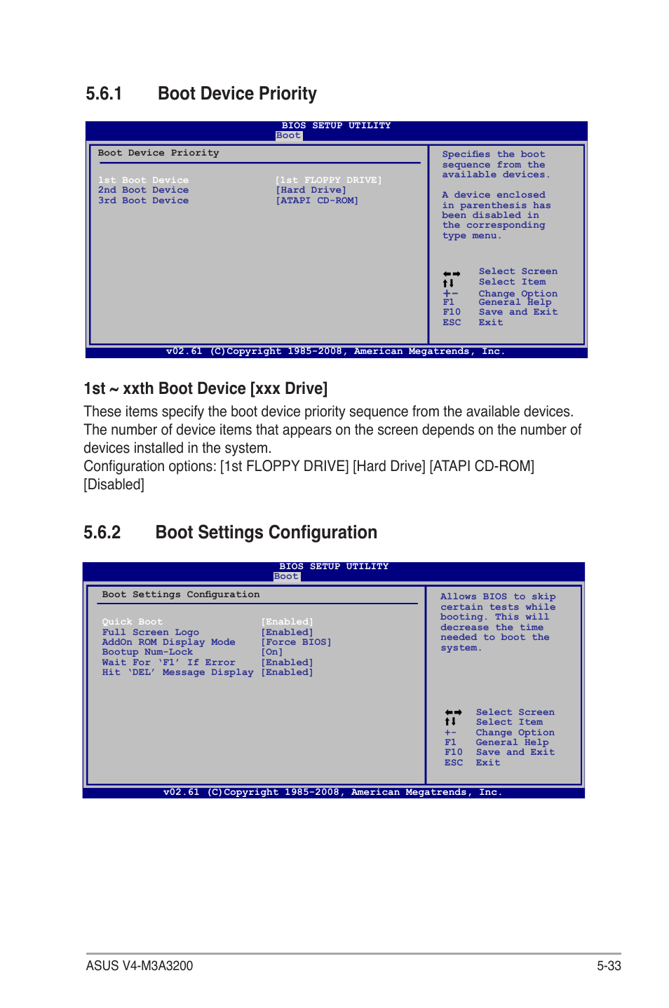 1 boot device priority, 2 boot settings configuration, Boot device priority -33 | Boot settings configuration -33, 1st ~ xxth boot device [xxx drive | Asus V4-M3A3200 User Manual | Page 105 / 112