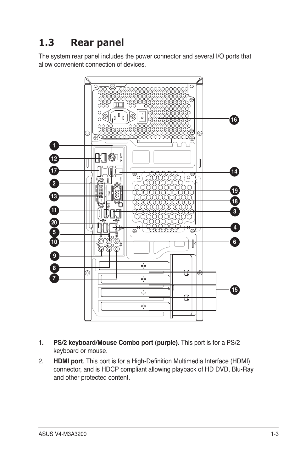 3 rear panel, Rear panel -3 | Asus V4-M3A3200 User Manual | Page 15 / 112