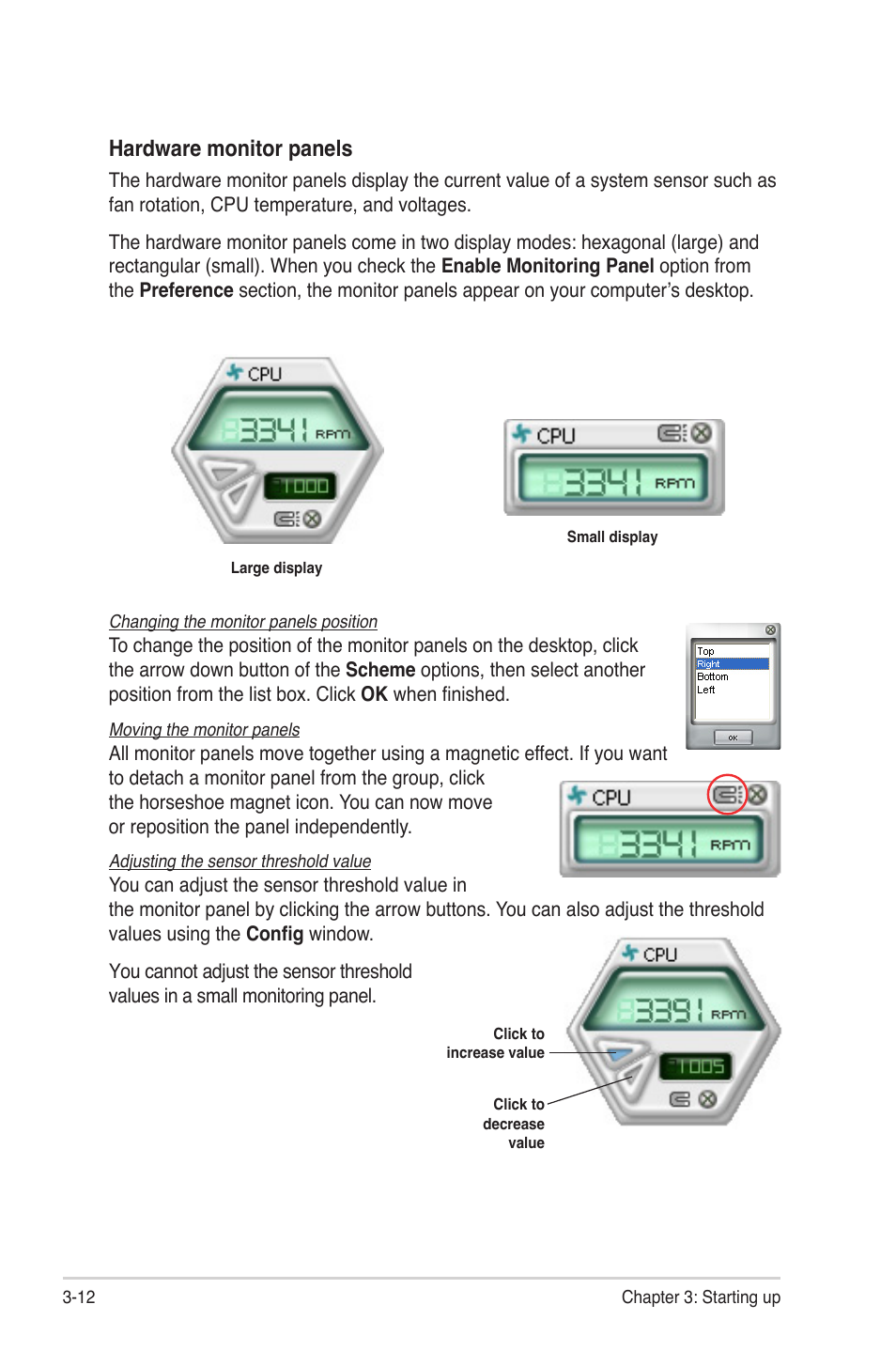 Hardware monitor panels | Asus V4-M3A3200 User Manual | Page 54 / 112