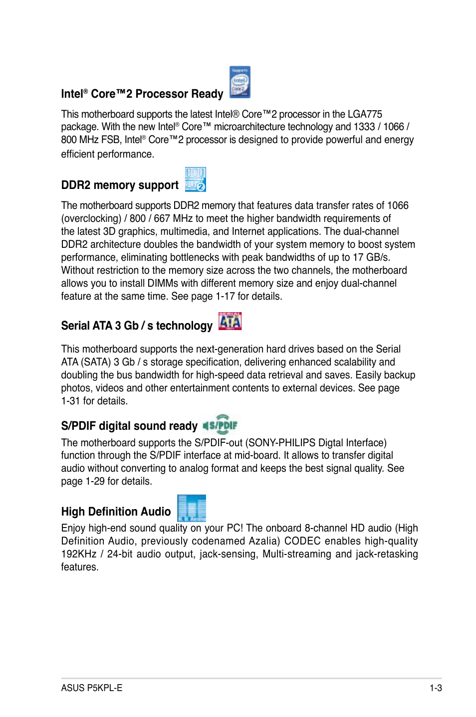 Asus P5KPL-E User Manual | Page 15 / 98