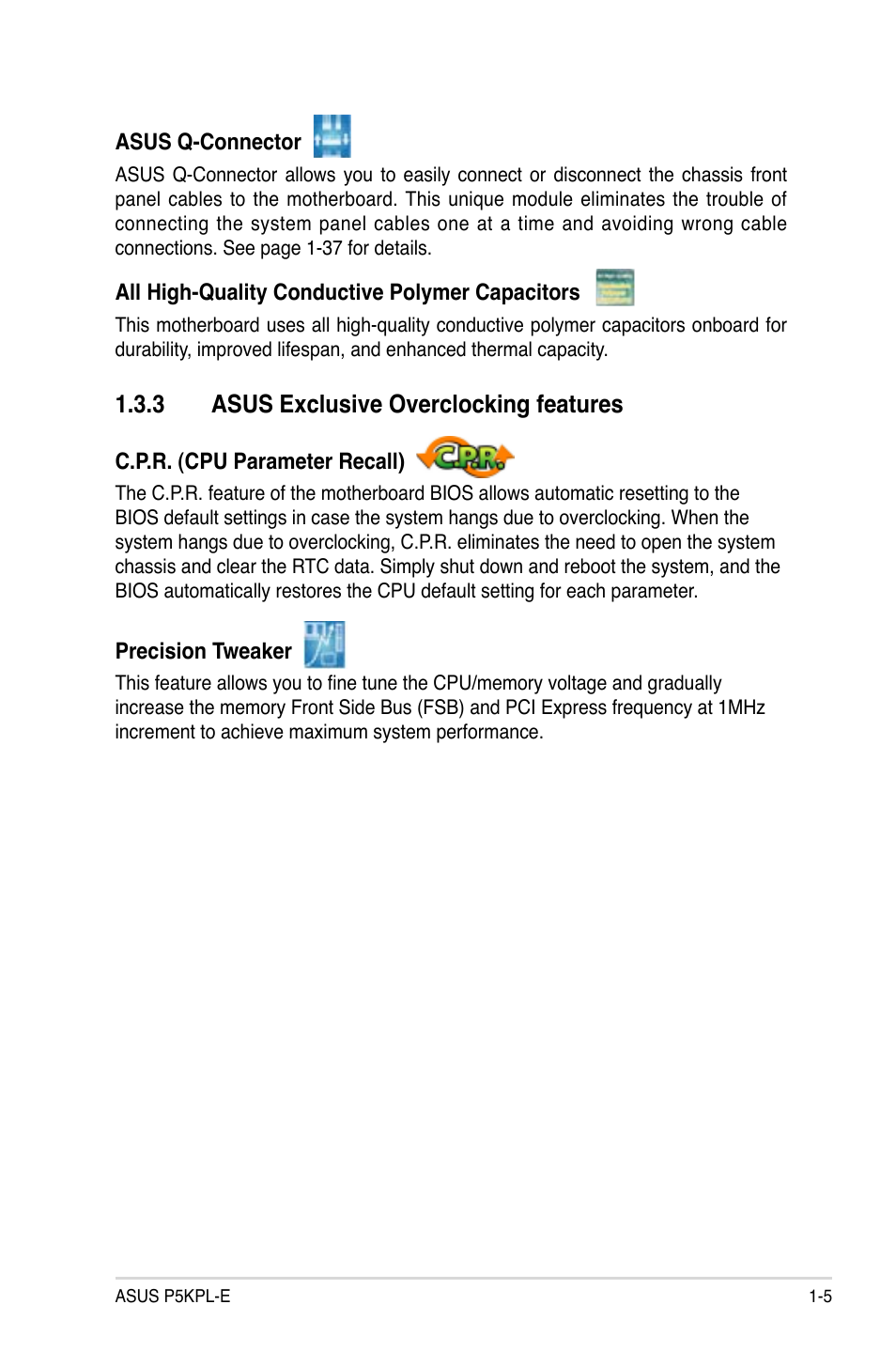 3 asus exclusive overclocking features | Asus P5KPL-E User Manual | Page 17 / 98