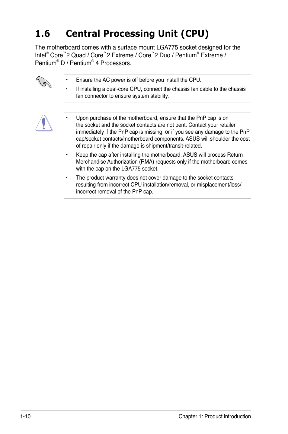6 central processing unit (cpu) | Asus P5KPL-E User Manual | Page 22 / 98