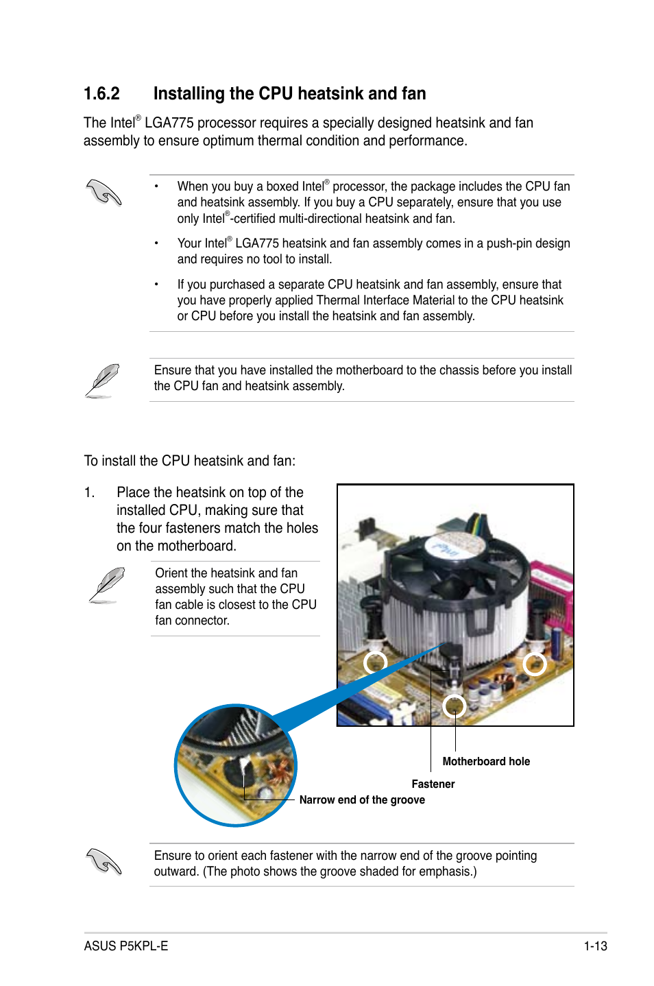 2 installing the cpu heatsink and fan | Asus P5KPL-E User Manual | Page 25 / 98