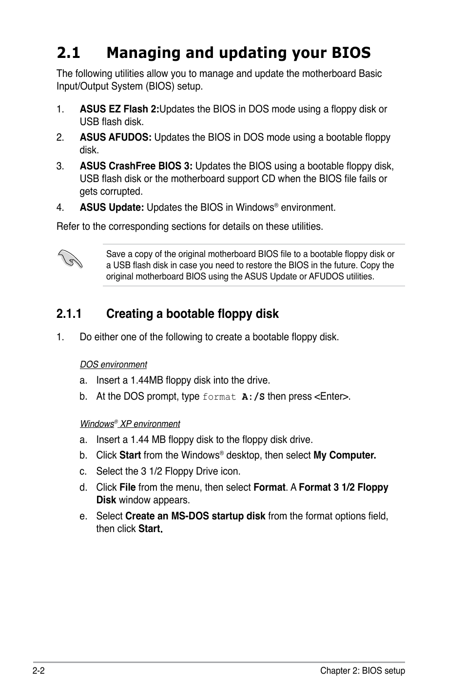 1 managing and updating your bios, 1 creating a bootable floppy disk | Asus P5KPL-E User Manual | Page 52 / 98