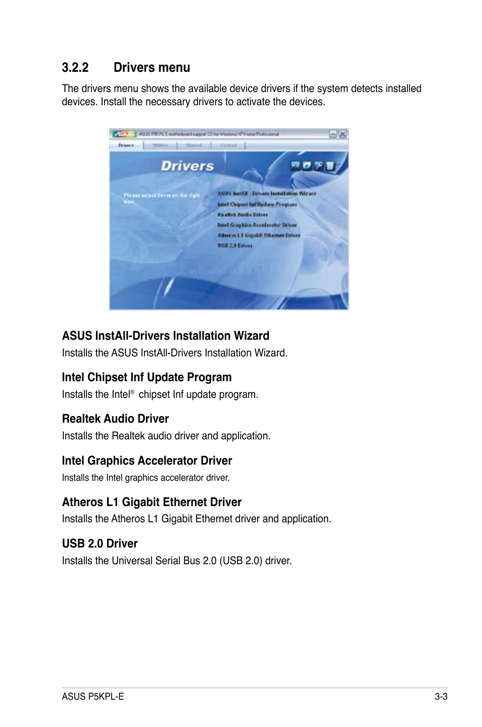 2 drivers menu | Asus P5KPL-E User Manual | Page 91 / 98