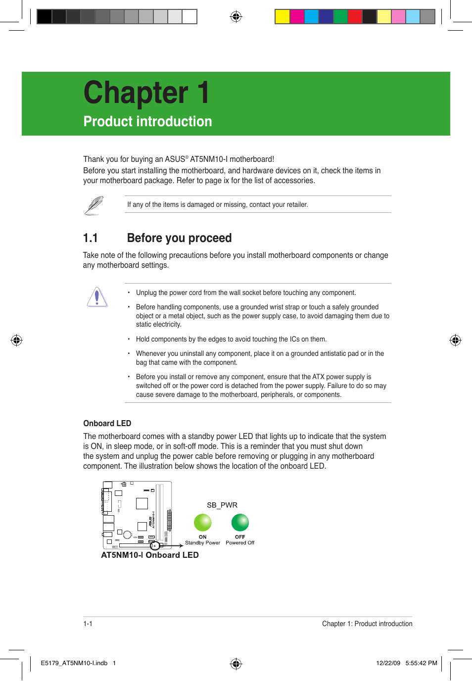 Chapter 1, Product introduction, 1 before you proceed | Asus AT5NM10-I User Manual | Page 10 / 43