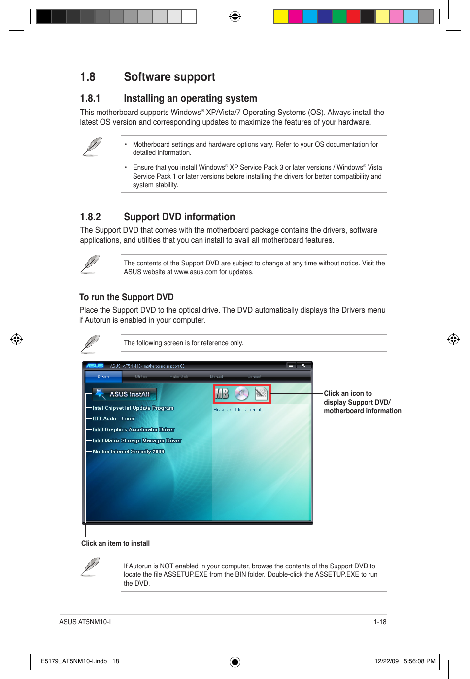 8 software support, 1 installing an operating system, 2 support dvd information | Asus AT5NM10-I User Manual | Page 27 / 43