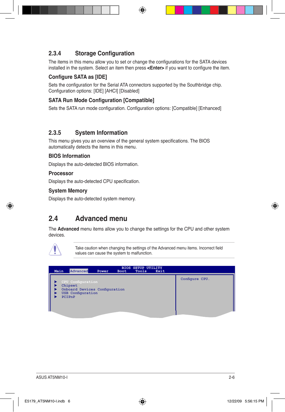 4 advanced menu, 4 storage configuration, 5 system information | Asus AT5NM10-I User Manual | Page 33 / 43