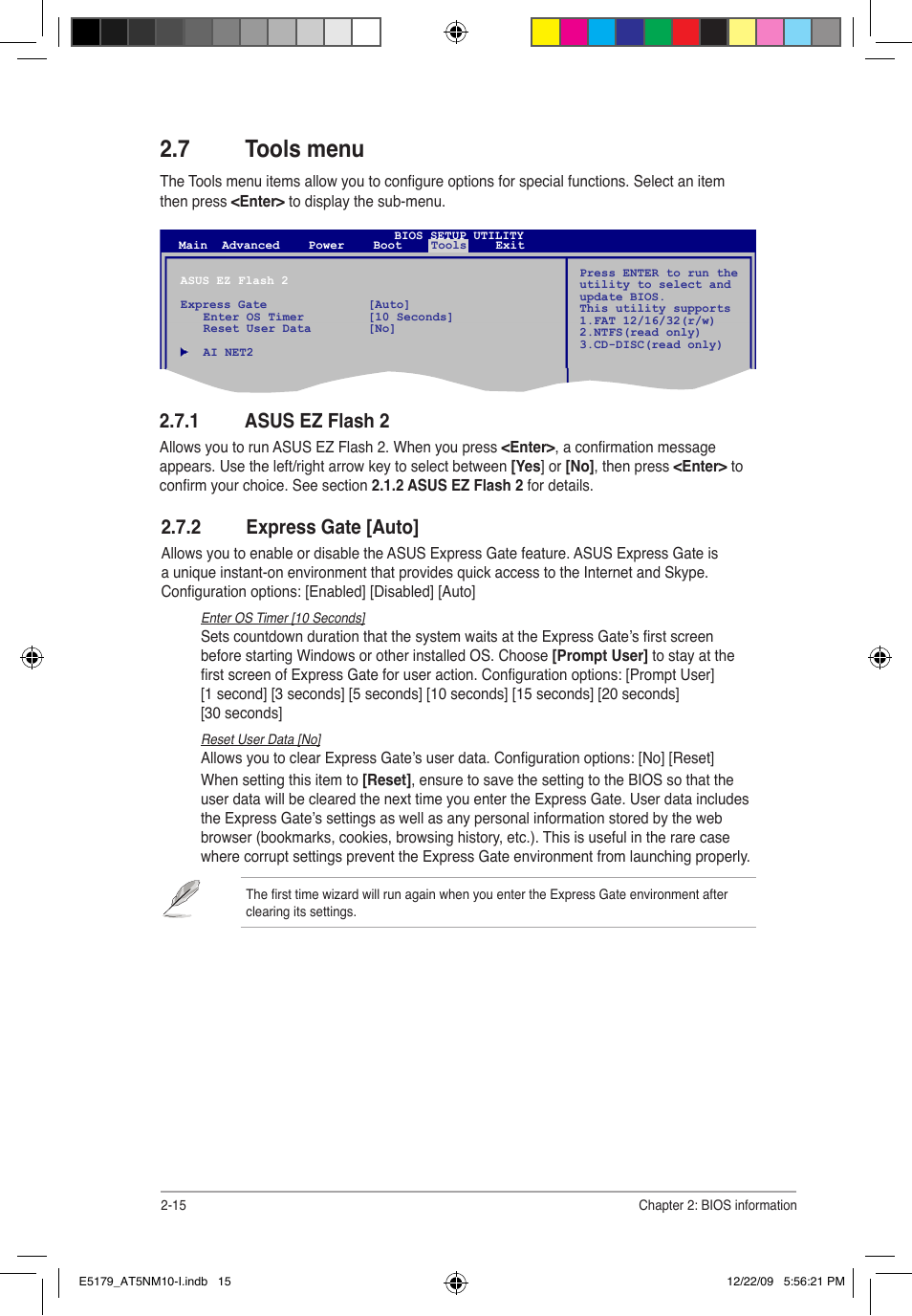 7 tools menu, 1 asus ez flash 2, 2 express gate [auto | Asus AT5NM10-I User Manual | Page 42 / 43