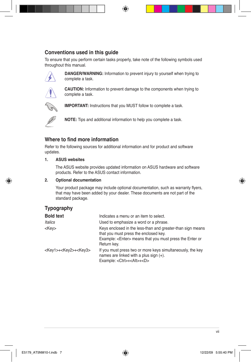 Conventions used in this guide, Where to find more information, Typography | Asus AT5NM10-I User Manual | Page 7 / 43