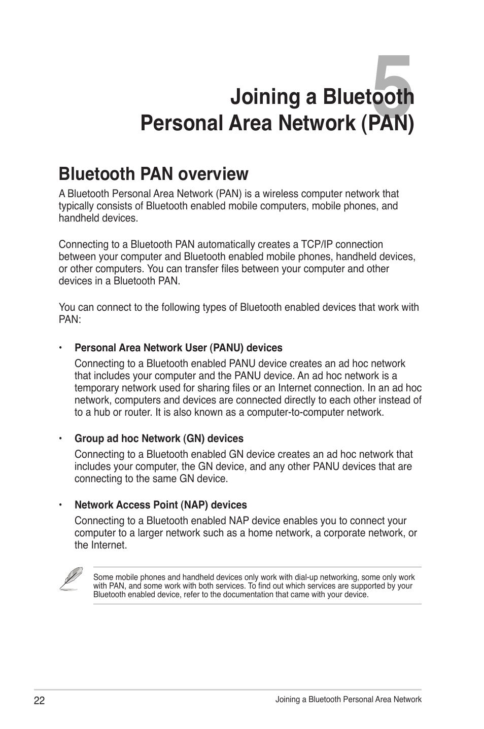 Bluetooth pan overview, Joining a bluetooth personal area network (pan) | Asus USB-BT211 User Manual | Page 27 / 41