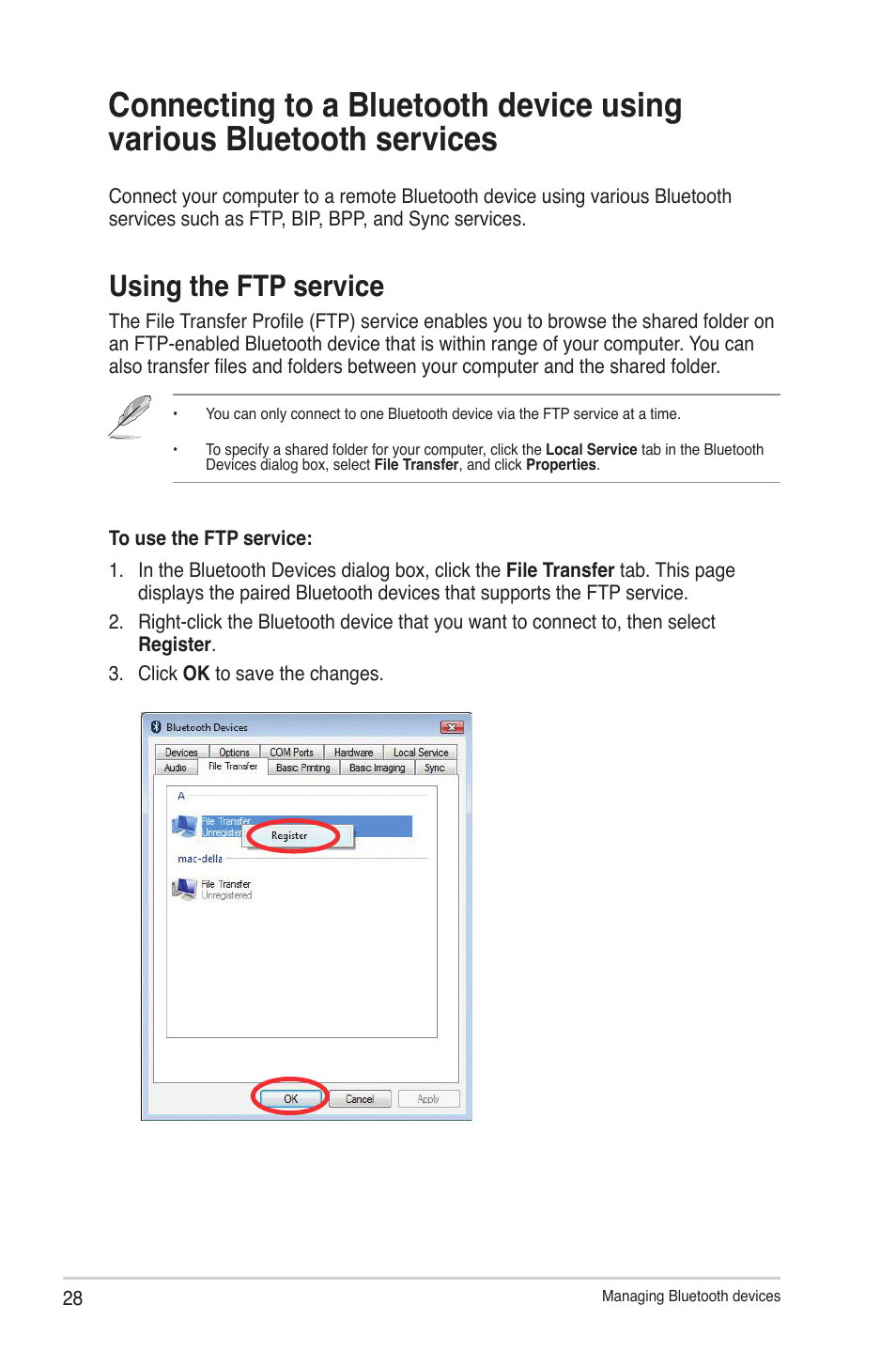 Using the ftp service, Services | Asus USB-BT211 User Manual | Page 33 / 41