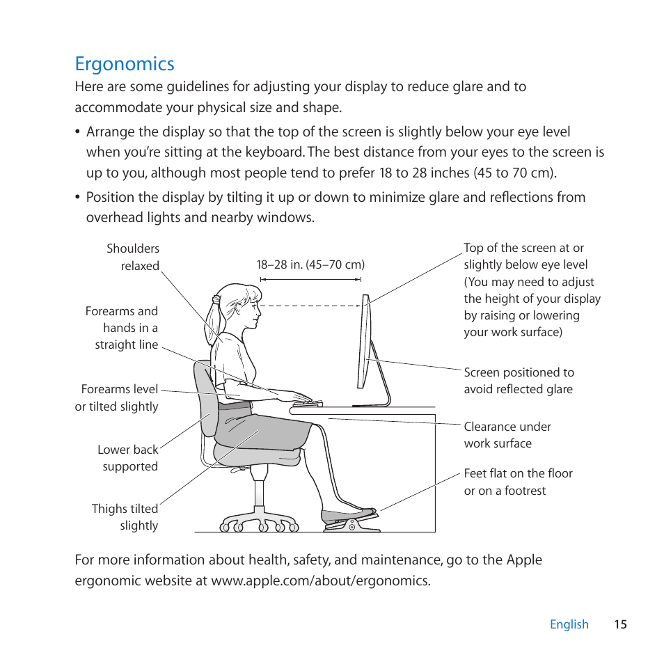 Ergonomics, 15 ergonomics | Apple LED Cinema Display (27) User Manual | Page 15 / 100