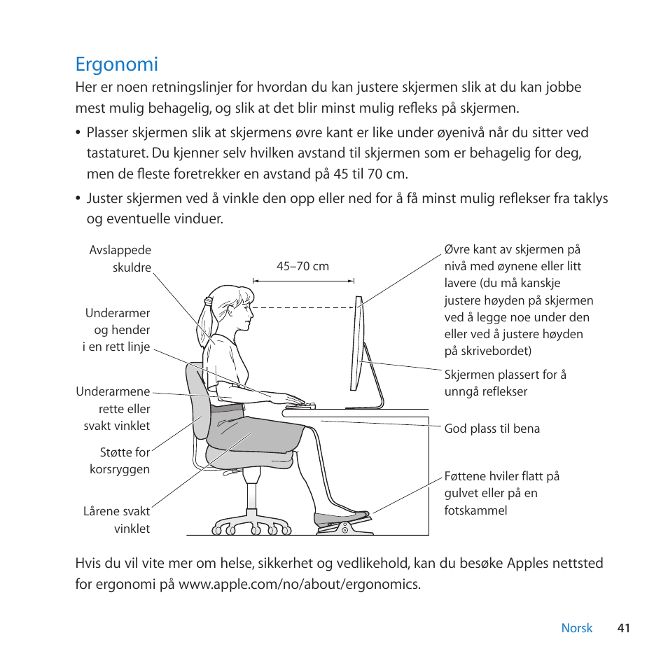 Ergonomi, 41 ergonomi | Apple LED Cinema Display (27) User Manual | Page 41 / 100