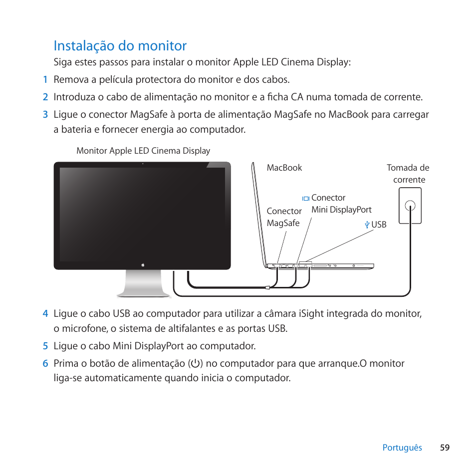 Instalação do monitor, 59 instalação do monitor | Apple LED Cinema Display (27) User Manual | Page 59 / 100