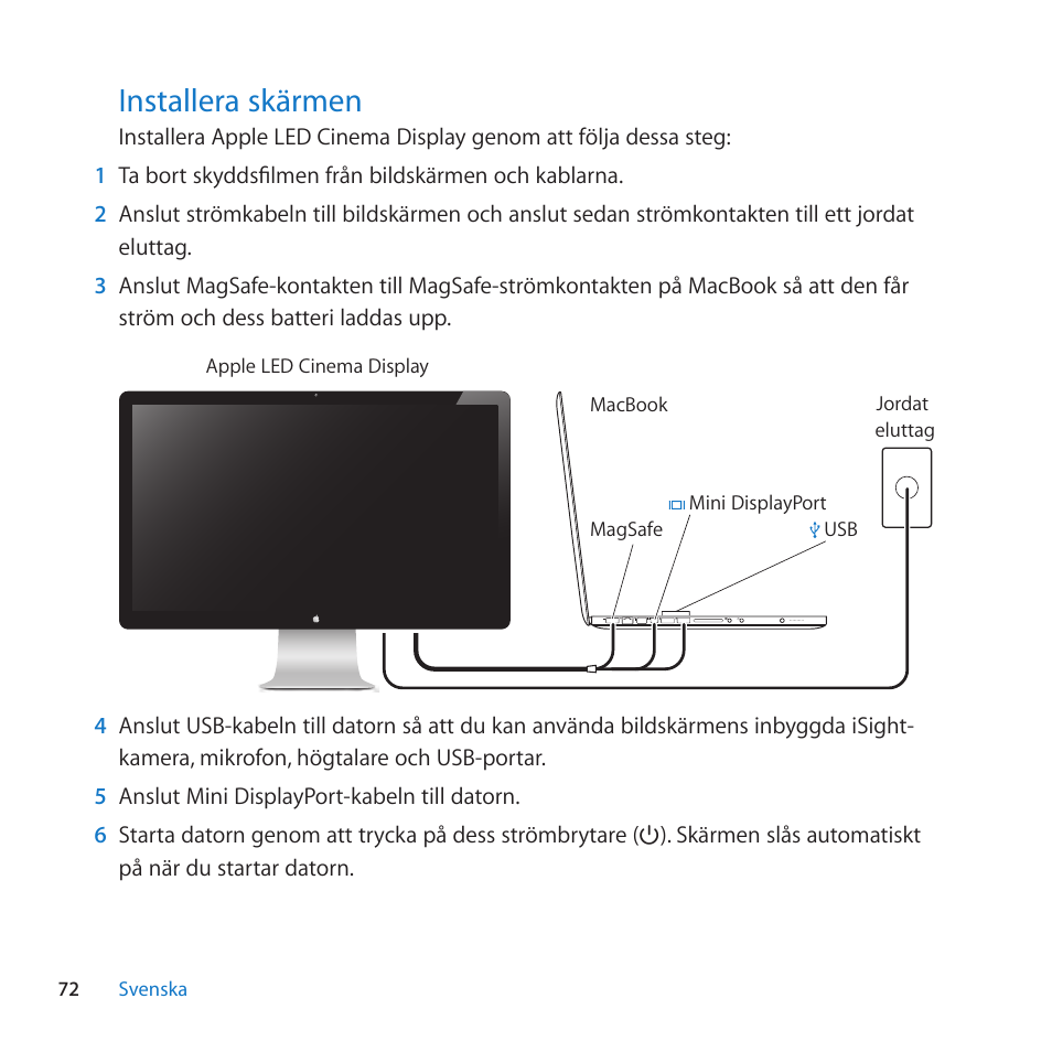Installera skärmen, 72 installera skärmen | Apple LED Cinema Display (27) User Manual | Page 72 / 100
