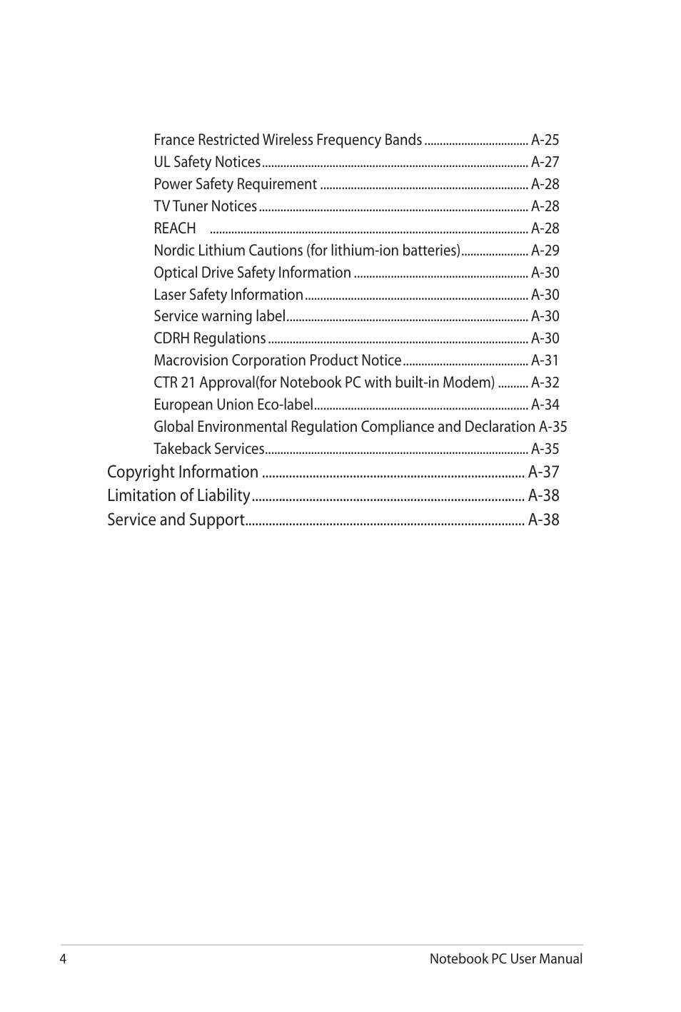 Asus UL80Jt User Manual | Page 4 / 114