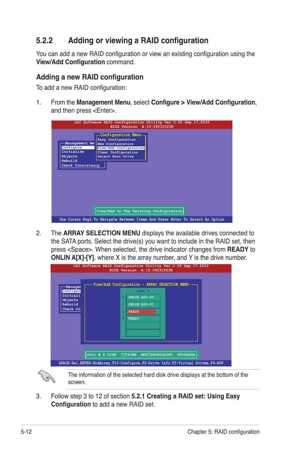 2 adding or viewing a raid configuration, Adding or viewing a raid configuration -12, 2 adding or �iewing a raid configuration | Adding a new raid configuration, 12 chapter 5: raid configuration | Asus Z9NH-D12 User Manual | Page 124 / 196