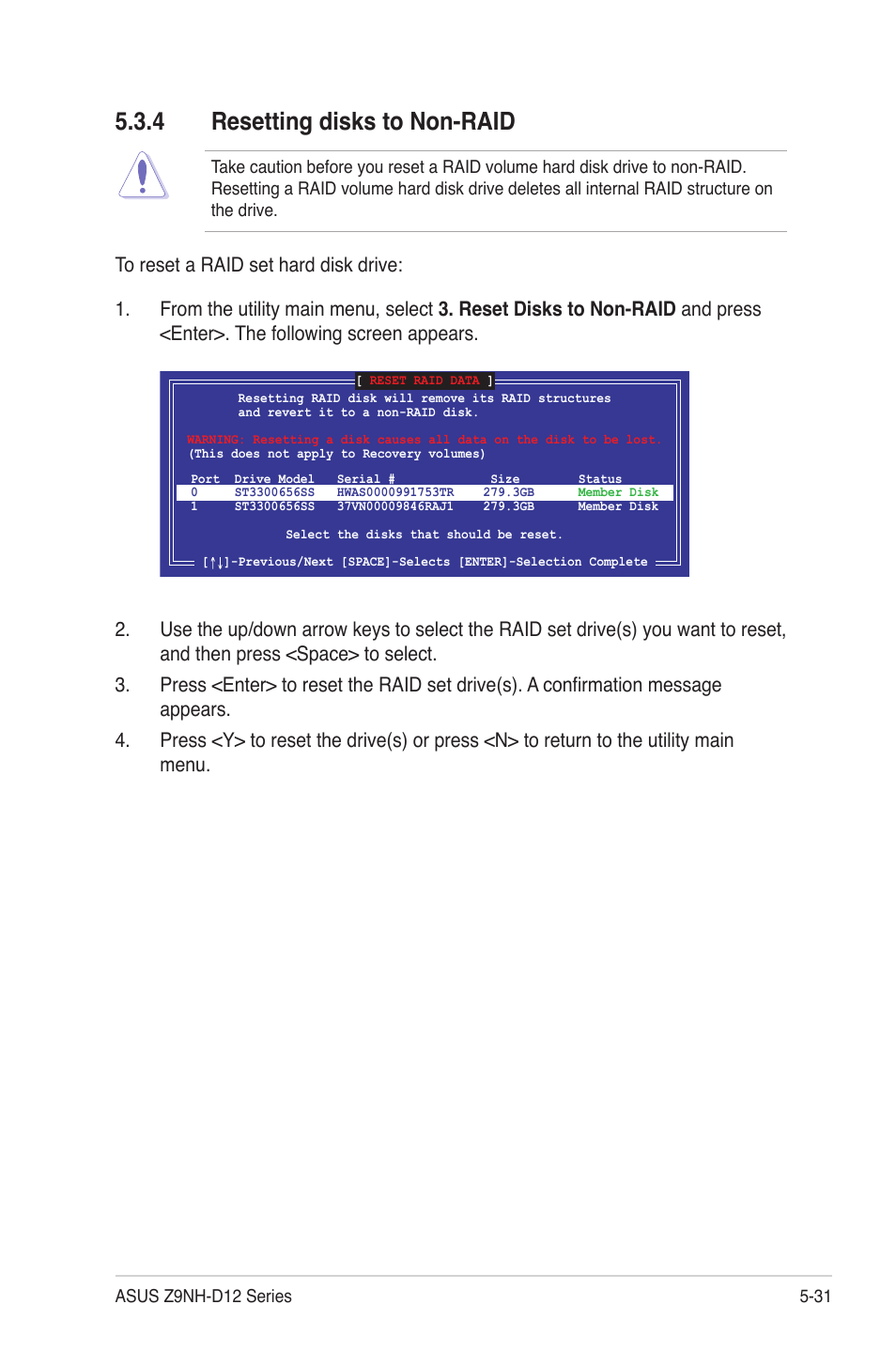 4 resetting disks to non-raid, Resetting disks to non-raid -31 | Asus Z9NH-D12 User Manual | Page 143 / 196