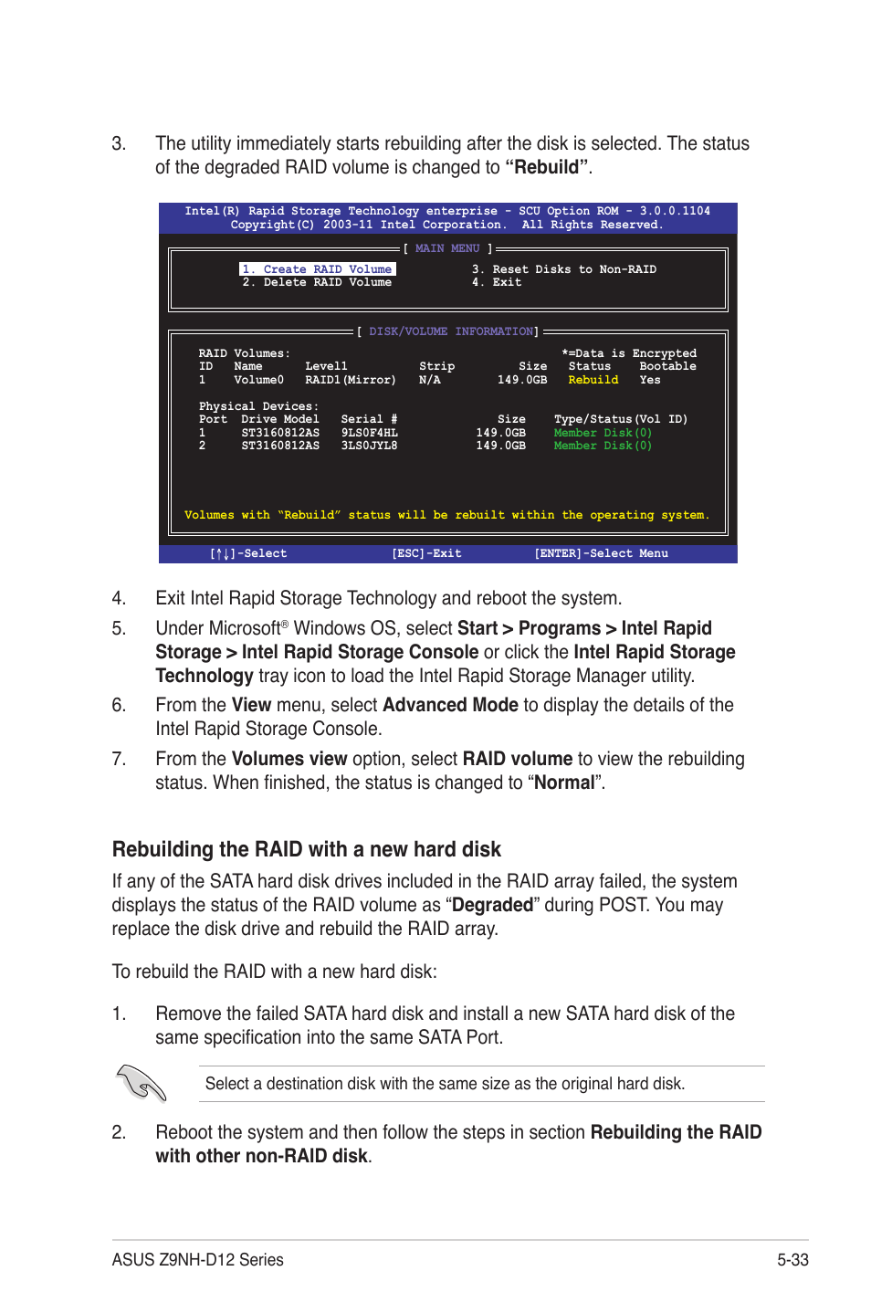 Rebuilding the raid with a new hard disk | Asus Z9NH-D12 User Manual | Page 145 / 196