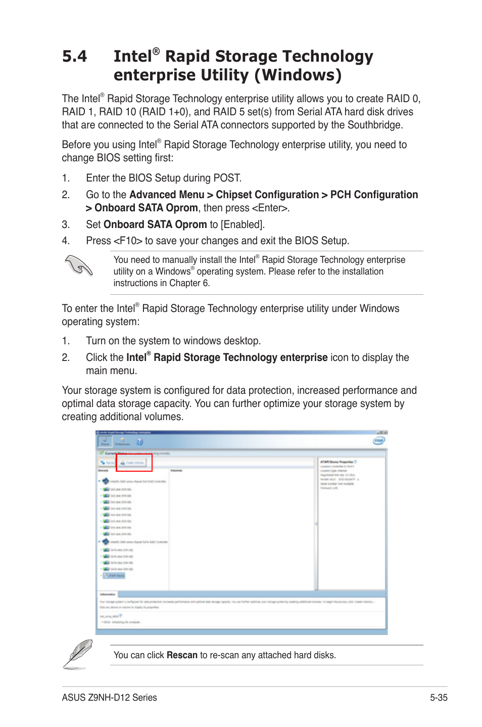 Intel, Rapid storage technology enterprise utility, Windows) -35 | 4 intel | Asus Z9NH-D12 User Manual | Page 147 / 196