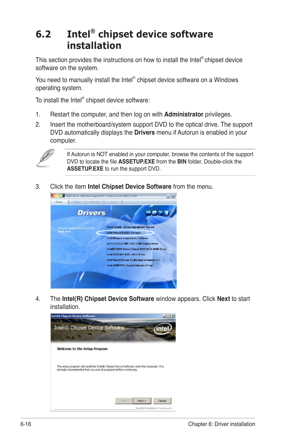 2 intel® chipset device software installation, Intel, Chipset device software installation -16 | 2 intel, Chipset device software installation | Asus Z9NH-D12 User Manual | Page 168 / 196