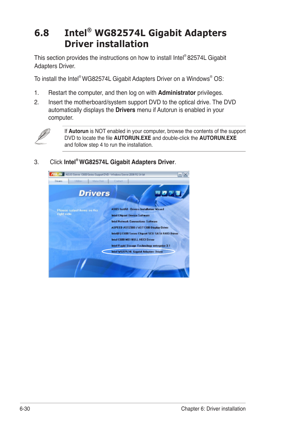 Intel, Wg82574l gigabit adapters driver installation -30, 8 intel | Asus Z9NH-D12 User Manual | Page 182 / 196