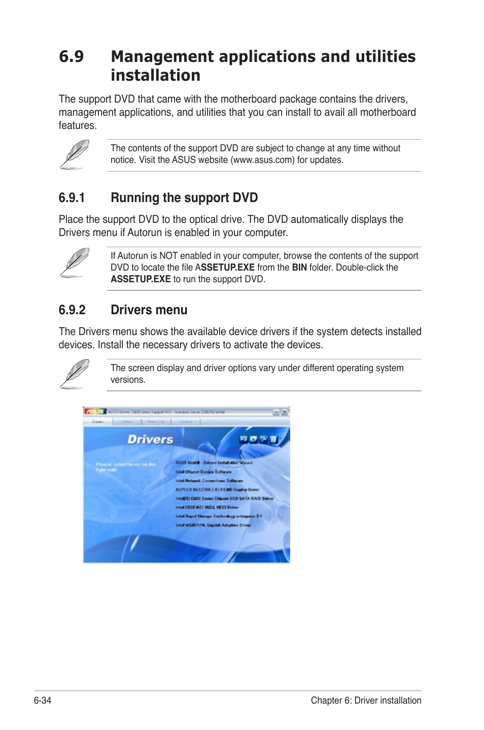 1 running the support dvd, 2 drivers menu, Running the support dvd -34 | Drivers menu -34 | Asus Z9NH-D12 User Manual | Page 186 / 196