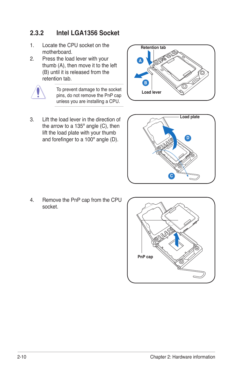 2 intel lga1356 socket, Intel lga1356 socket -10 | Asus Z9NH-D12 User Manual | Page 32 / 196