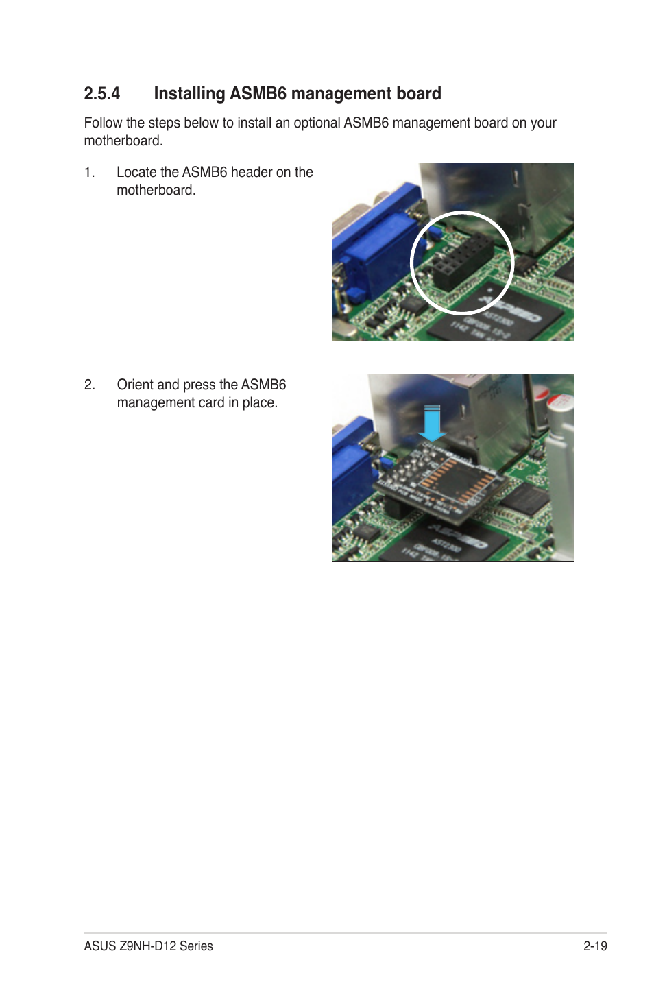 4 installing asmb6 management board, Installing asmb6 management board -19 | Asus Z9NH-D12 User Manual | Page 41 / 196