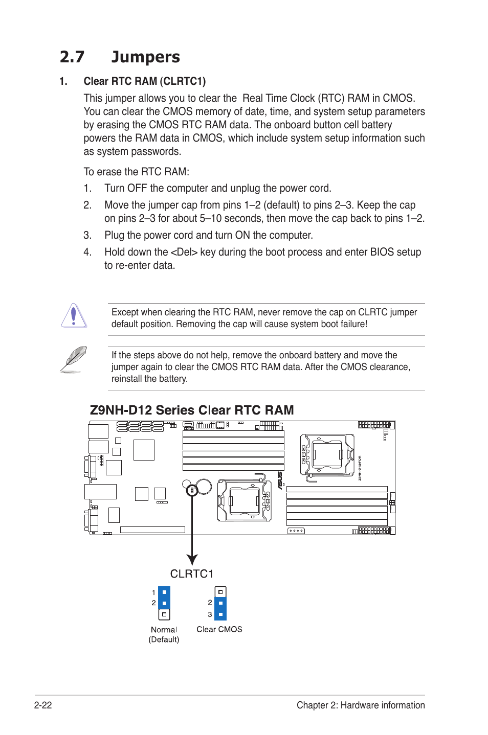 7 jumpers, Jumpers -22 | Asus Z9NH-D12 User Manual | Page 44 / 196