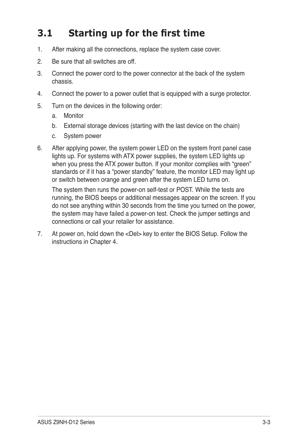 1 starting up for the first time, Starting up for the first time -3 | Asus Z9NH-D12 User Manual | Page 65 / 196