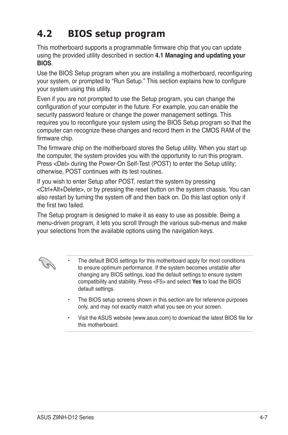 2 bios setup program, Bios setup program -7 | Asus Z9NH-D12 User Manual | Page 73 / 196