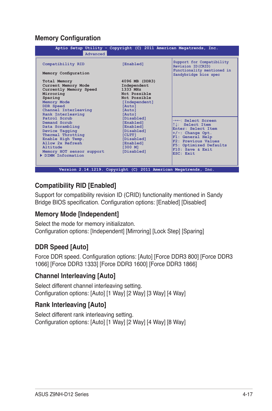 Compatibility rid [enabled, Ddr speed [auto, Channel interleaving [auto | Rank interleaving [auto | Asus Z9NH-D12 User Manual | Page 83 / 196