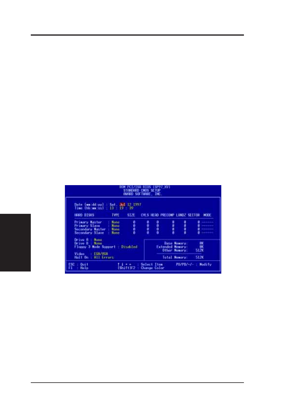 Iv. bios software, Standard cmos setup | Asus SP97-XV User Manual | Page 36 / 90