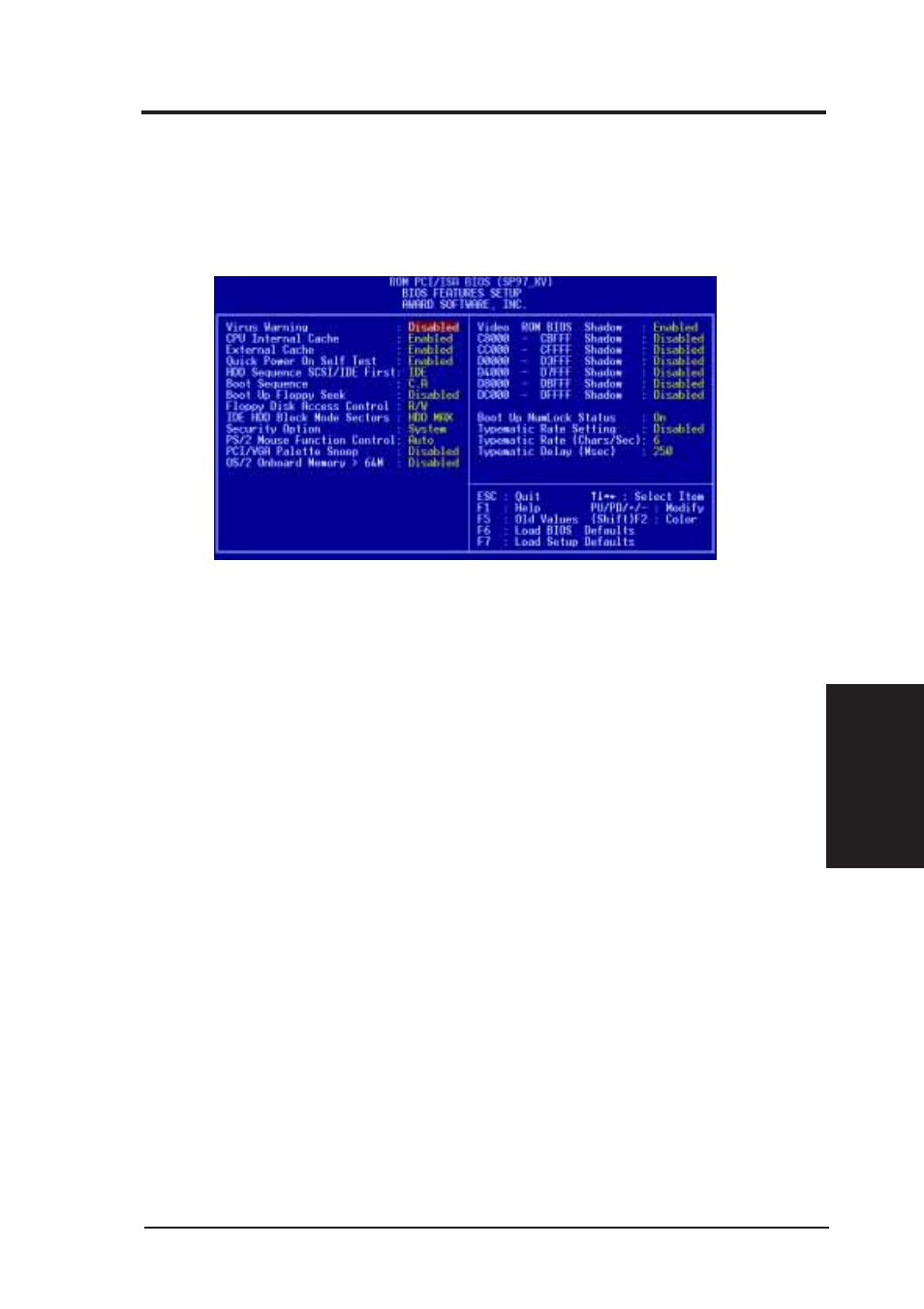 Iv. bios software, Bios features setup | Asus SP97-XV User Manual | Page 39 / 90