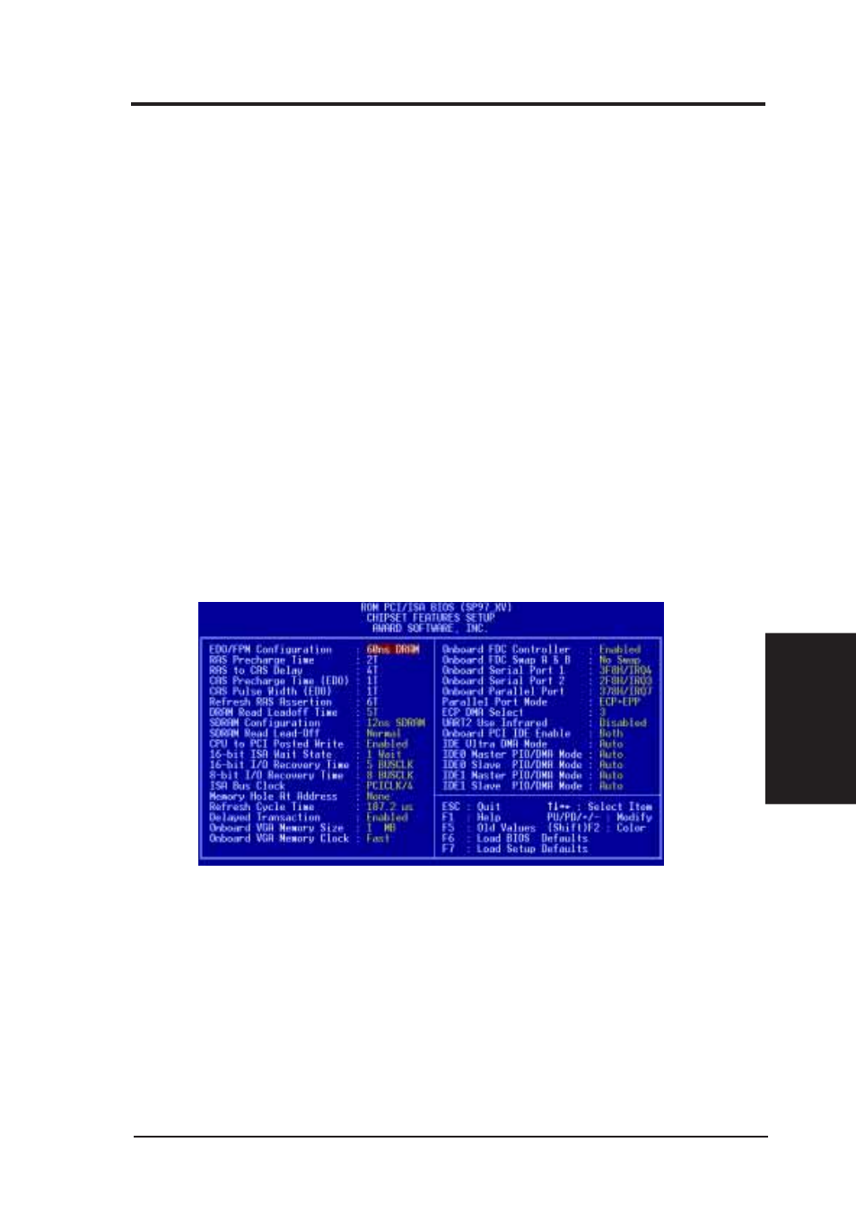 Iv. bios software, Chipset features setup | Asus SP97-XV User Manual | Page 41 / 90